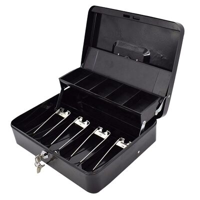 Cassetta di sicurezza in metallo e ABS con serratura a chiave, salvadanaio per la casa, organizer sicuro con vassoio per contanti