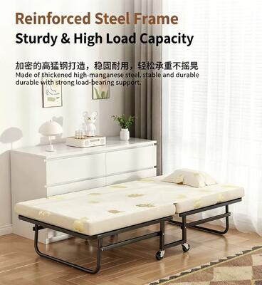 Folding Nap Bed with Foam Mattress and Wheels for Office School Workplace