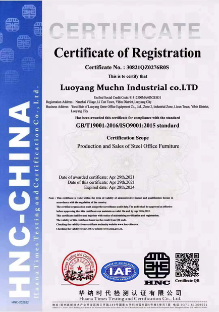 Porcellana Luoyang Muchn Industrial Co., Ltd. Certificazioni